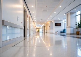 Naklejka premium Tranquil Hospital Corridor: A Vision of Calm and Professionalism