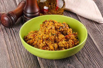Vegan garnish - lentil with vegetables