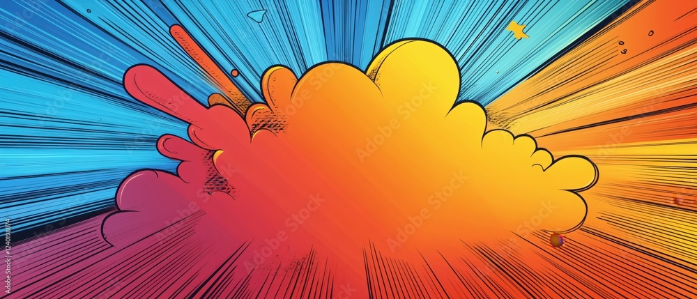 Poster comic book style burst with vibrant colors and dynamic speed lines creating a powerful impact