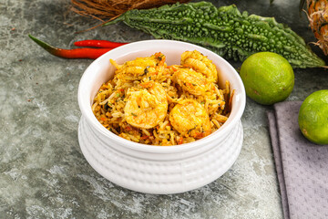 Indian cuisine - Biryani rice with prawn