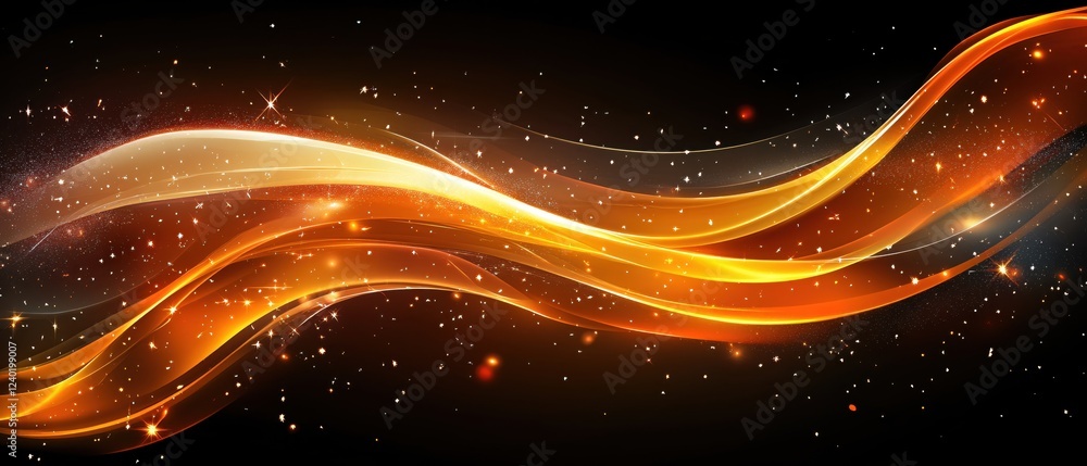 Aufkleber abstract golden wave with sparkling particles on a dark background for festive design