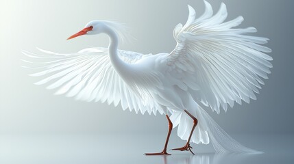 Elegant white bird with spreading wings in a soft light environment