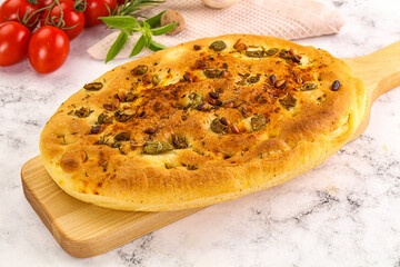 Homemade ciabatta bread with olives