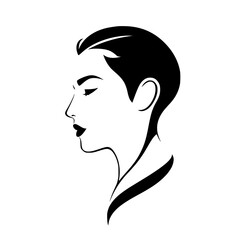 Elegant Woman Profile: Minimalist Black and White Line Art Design.  A simple, modern, and stylish illustration of a female face, perfect for fashion, beauty, or graphic design projects.