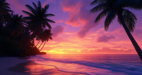 Vibrant Sunset over a Tropical Beach Paradise