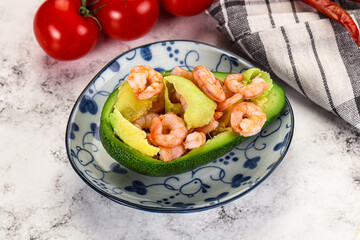 Dietary avocado cut with prawn