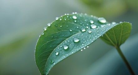 Dew Drops on Green Leaf Nature Background Ecology