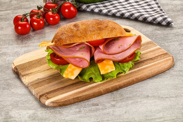 Sandwich ciabatta with mortadella and cheese