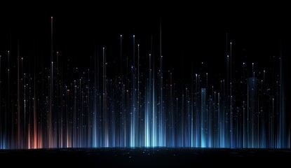 Abstract glowing light beams on dark background.