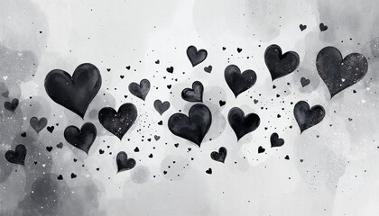 Black heart and love watercolor background