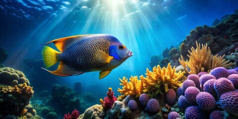 Obraz premium Vibrant Tropical Fish Swimming Above Colorful Coral Reef Scene