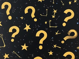 Golden Question Marks Cosmic Stars Night Sky Pattern