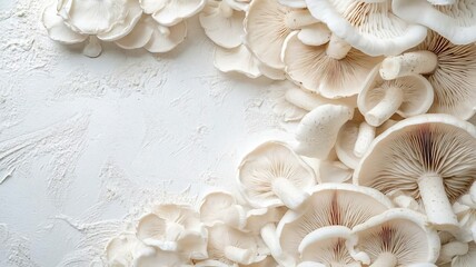White Mushroom Arrangement on Textured Light Background