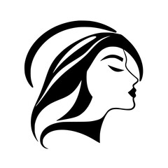 Elegant Woman Profile: A Black and White Fashion and Beauty Vector Art.  Stylish and Graceful Female Silhouette, Perfect for Design Projects.