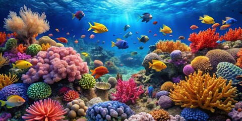 Obraz premium Vibrant Underwater Scene with Colorful Coral Reefs and Fish