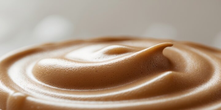 Extreme closeup of creamy coffee foam in brown tones