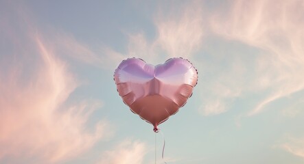 Obraz premium Pink Heart Shaped Balloon Floating in a Pastel Sky.