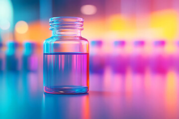 Colorful Abstract Glass Bottle with Liquid in Laboratory Environment
