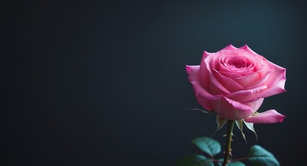 Fototapeta premium Dark background highlights a vibrant pink rose's beauty.