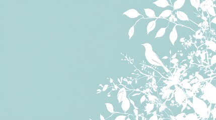 Bird on branch, leaves, serene background, nature design
