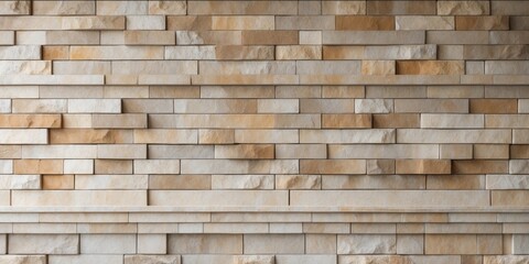 Textured stone wall with rectangular blocks in various shades of beige and brown featuring Copy Space for design purposes