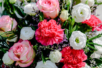 Beautiful flowers decorations, flower background, backdrop wedding decoration, rose pattern, colorful background, bunch of flowers