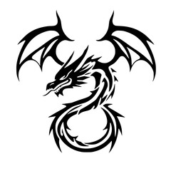 Tribal Dragon Tattoo Design: Black and White Mythical Creature Illustration