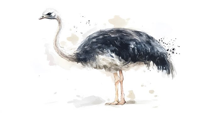 Watercolor Painting of an Elegant Rhea Bird
