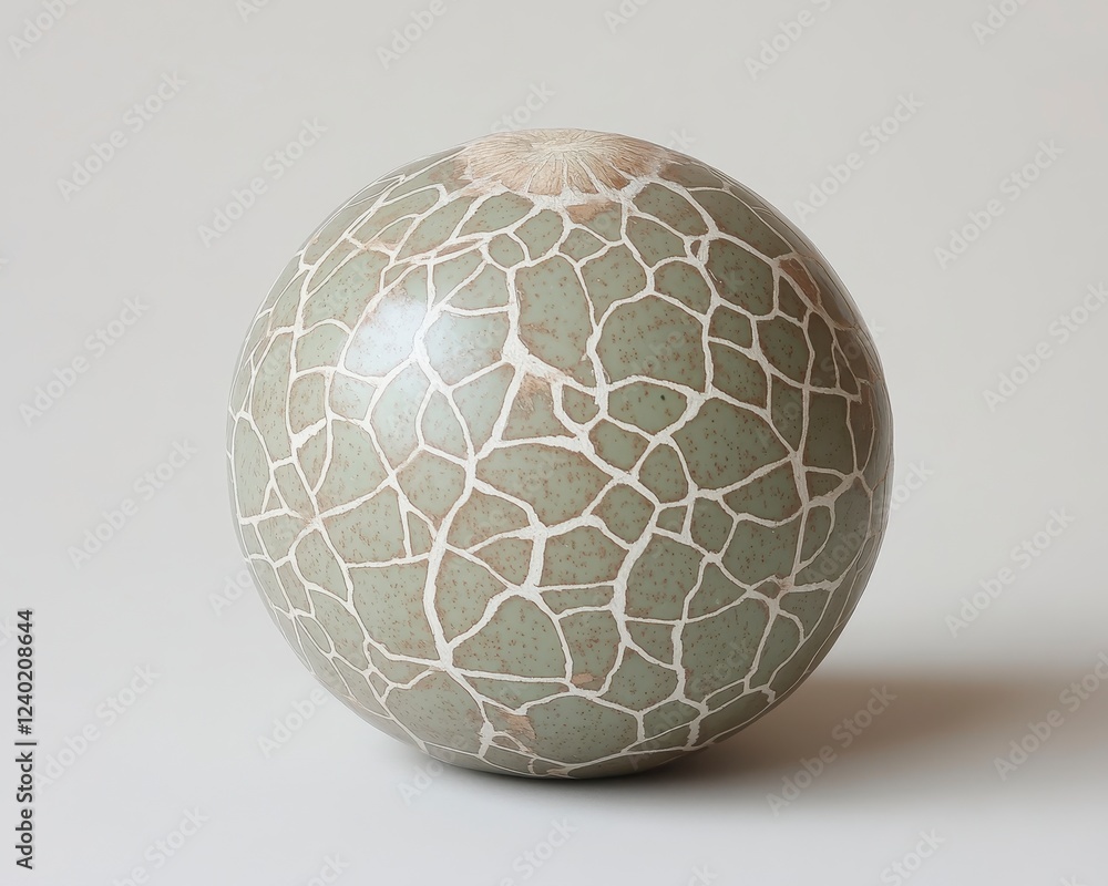 Poster close up view of a spherical object with a cracked, textured surface. the sphere is predominantly li