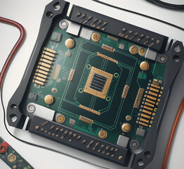 Fototapeta premium Computer Components Inside - motherboard and electronic components.chips.clusters.memory.under the processor.generative AI