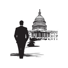 business man standing in front of capitol building