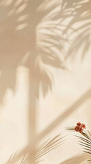 Soft Shadows of Tropical Plants Against a Warm Beige Background with Small Floral Accents
