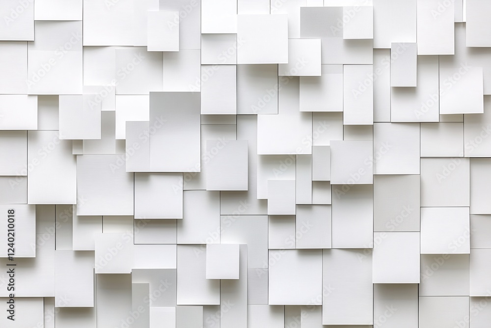 Poster abstract white geometric pattern with textured squares and rectangles creating depth and modern styl