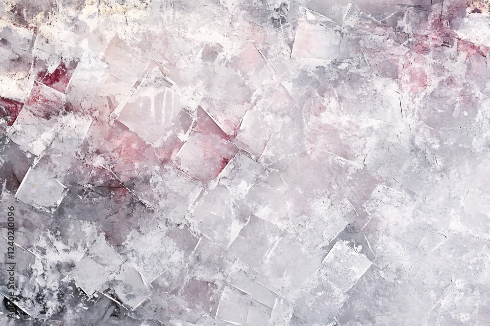 Poster abstract art with textured surface in gray white and red colors with visible brush strokes