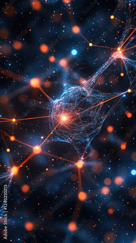 Aufkleber abstract network with glowing points and lines against dark cosmic background digital art
