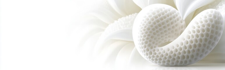 Close up of two textured, heart shaped white objects on a soft, white fabric background. Soft lighting creates a gentle, romantic mood