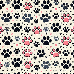Cute Cat Paw Print Fabric Pattern in Pink and Black Tones

