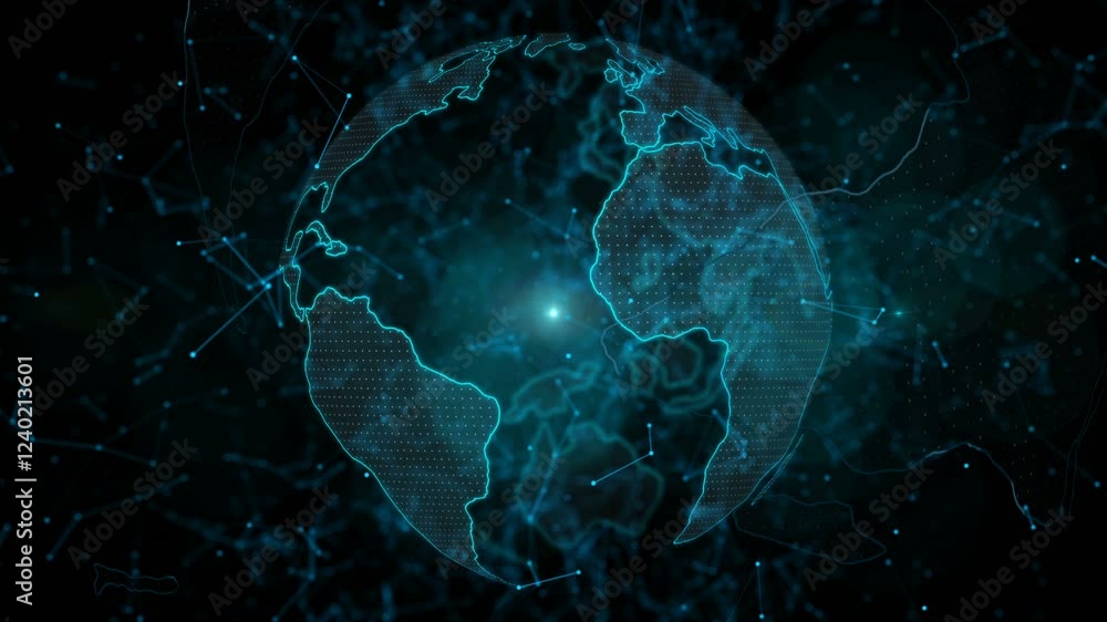 Poster digital world around move particle effect animation. world digital technology futuristic conceptual 