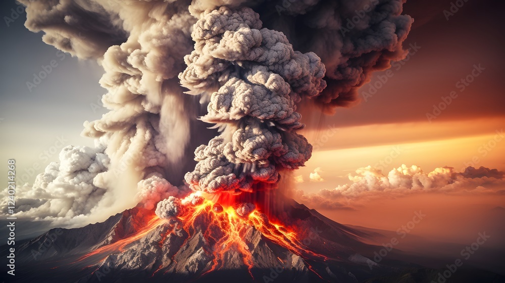 Poster dramatic and powerful volcanic eruption viewed from the perspective of outer space showcasing massiv