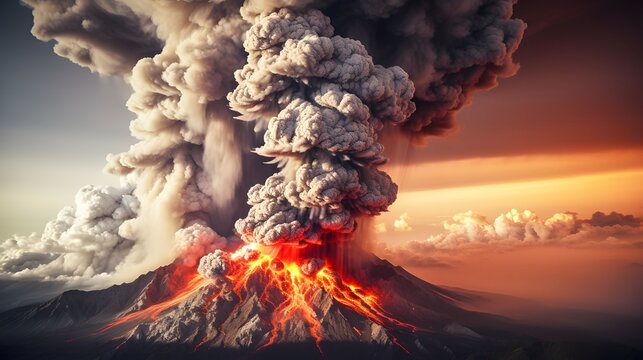 Dramatic and Powerful Volcanic Eruption Viewed From the Perspective of Outer Space Showcasing Massive Billowing Ash Clouds Emanating From the Explosive Event on the Surface of the Planet Below