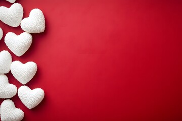 Fototapeta premium Red Background with White Textured Hearts, Valentines Day Design