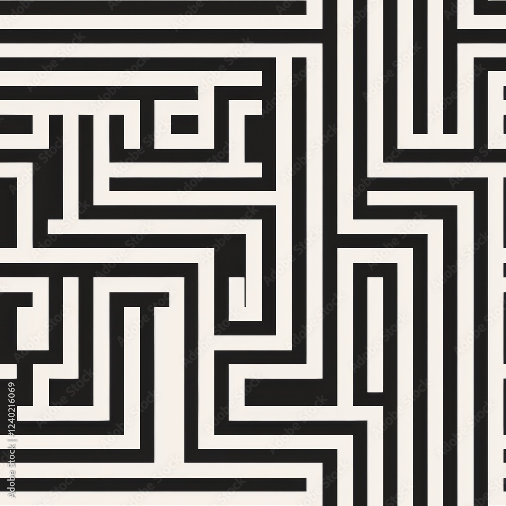 Poster bold geometric labyrinth design with contrasting lines and seamless patterns