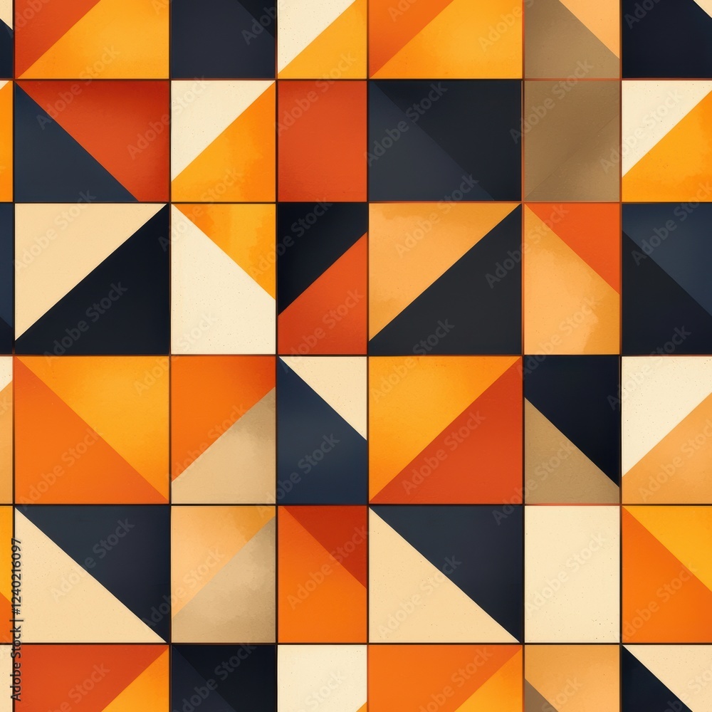 Poster geometric patchwork tiles in earthy tones creating a seamless pattern design
