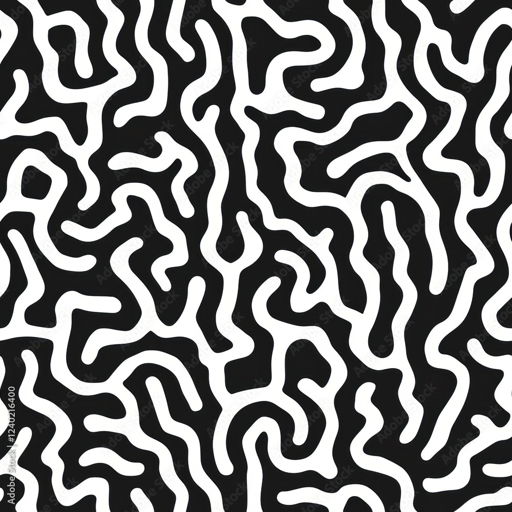Poster funky seamless pattern with overlapping squiggles and lines in black and white