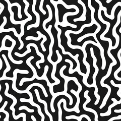 Funky Seamless Pattern with Overlapping Squiggles and Lines in Black and White