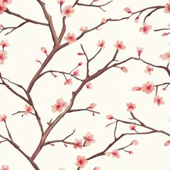 Delicate Cherry Blossom Branches with Subtle Details in Soft Color Palette