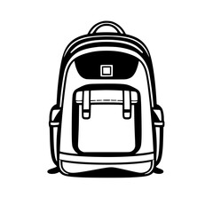 Black and white illustration of a backpack, perfect for travel, school, or outdoor adventures.  A stylish and practical accessory for any journey.