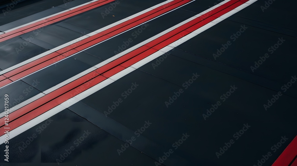 Poster freshly applied road markings on a newly constructed and paved highway segment showcasing a smooth o
