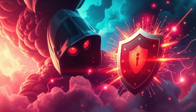 Cybersecurity action digital realm graphic design futuristic environment dynamic viewpoint