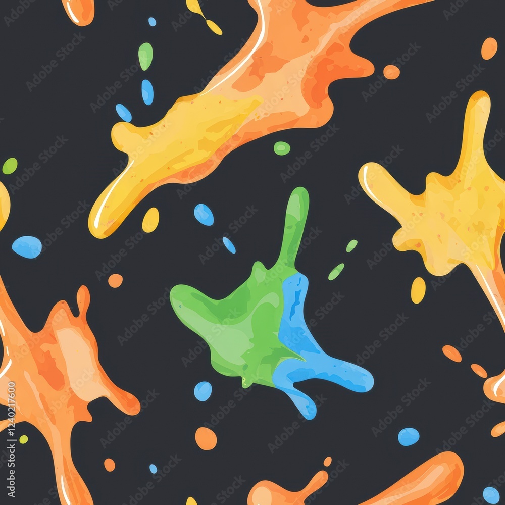 Poster colorful abstract neon splashes on dark background for seamless patterns design